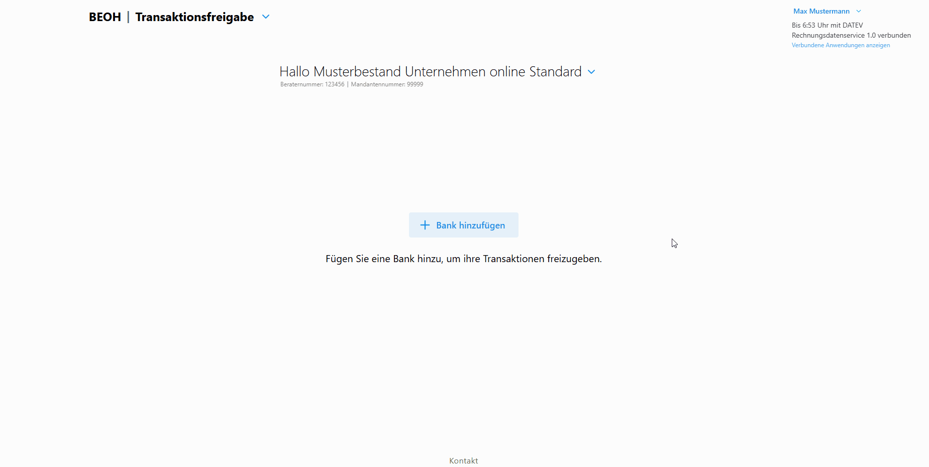 Screenshot der Anmeldeseite