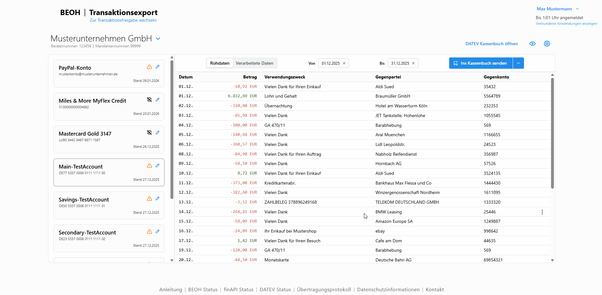 Screenshot der Datenbearbeitung in DATEV