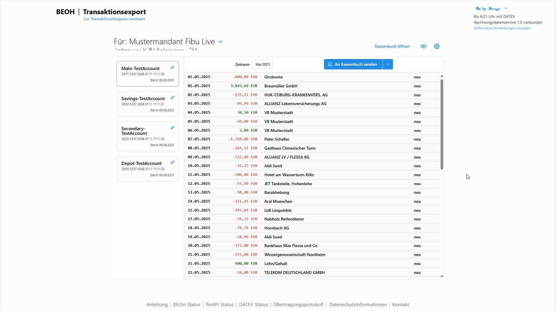 Screenshot der Datenbearbeitung in DATEV